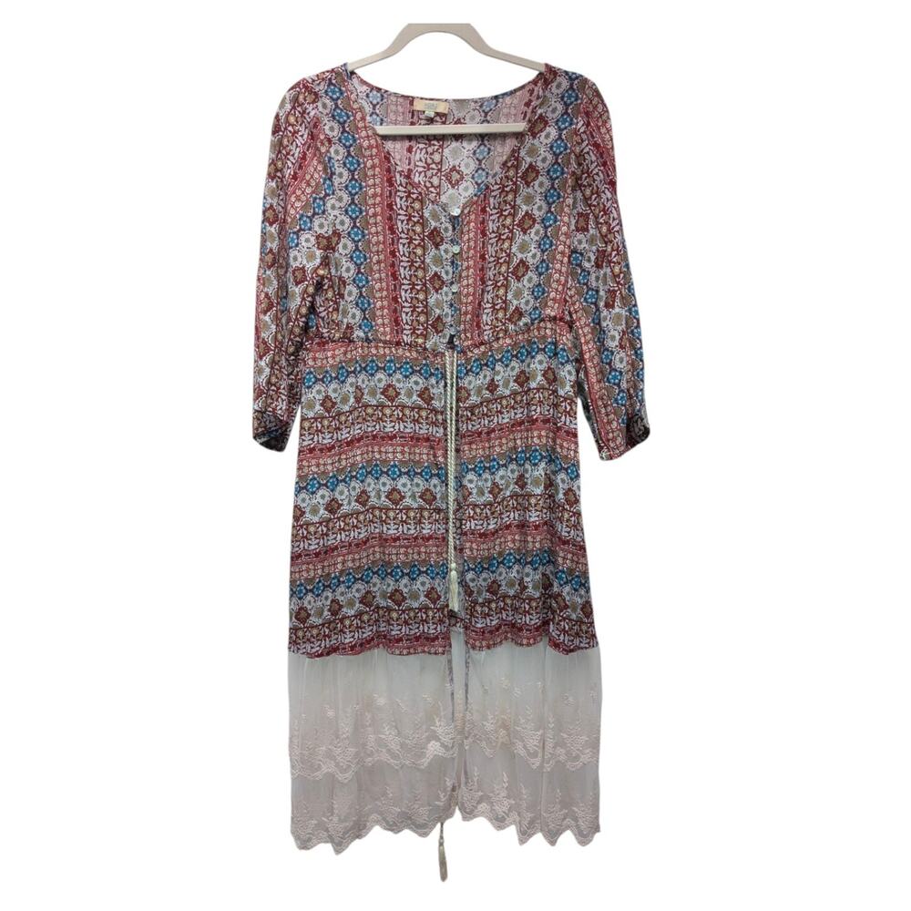 Kori America Kimono Duster Cover Up Lace Boho Cottagecore Fairycore Size Small